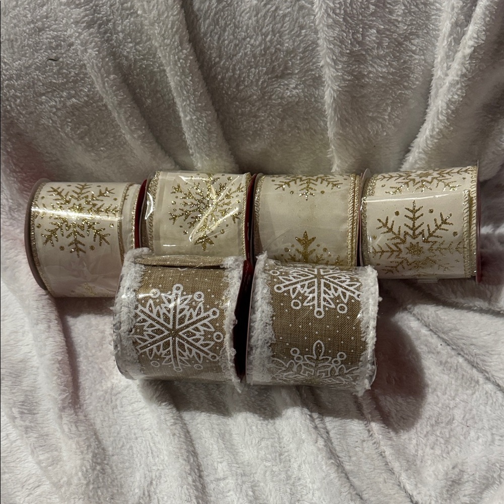 Festive Gold and White Snowflake Ribbon Set